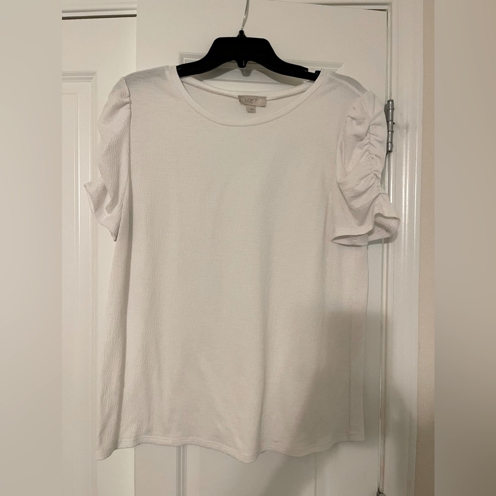 The Loft white Ruched short sleeve blouse Size L